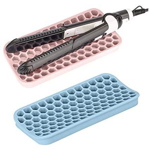 2 stuks siliconen hittebestendige mat voor haargereedschap, reizen hot pad voor krultang, klein, antislip platte ijzeren mat pad, dikke stylingtool mat voor stijltangen (roze, blauw)
