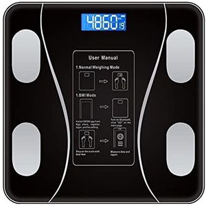 Bluetooth Smart Weegschaal Badkamerweegschaal BMI Lichaamsgewicht Schaal LED Digitale Elektronische Weegschaal Lichaamssamenstelling Analyzer Gemakkelijk Te Gebruiken(Black)