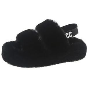 Dames Fluffy Faux Fur Pantoffels, Met Elastische Band Pantoffels, Rubberen Zool, Gezellige Warme Binnen- En Buiten Fuzzy Pantoffels, Volwassenen Dames Fluffy Antislip Pantoffels(Black,Womens6/men5)