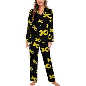 Geel lint endometriose bewustzijn vrouwen lange mouw button down nachtkleding zachte nachtkleding lounge pyjama set L