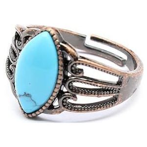 Natuursteen oude opaal witte turquoise holle ring - Boheemse stijl verstelbare sieraden(Blueturquoise)