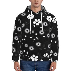Evengigy Zwart-witte bloemenprint Print Fleece Hooded Hoodie Met Pocket Outfits grappige Hooded Sweatshirt Pullover, Zwart, XS