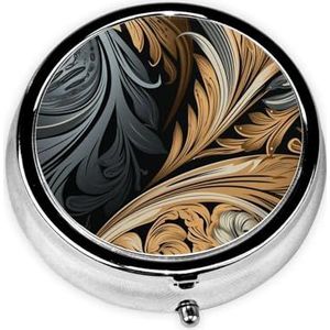 Lichtgrijs en donker gouden print ronde pillendoos schattige mini metalen pillendoosje met 3 compartimenten draagbare pillendoos geneeskunde organizer voor zak portemonnee