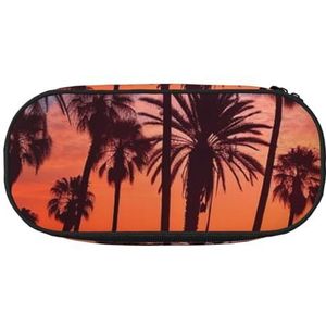 KKLWEGU Grote Potlood Pen Case Draagbare Leuke Potlood Pouch Tas Met Dubbele Rits Pen Houder Box Organizer Palmboom Zonsondergang Make-up Tas Voor Vrouwen Mannen, Zwart, Eén maat