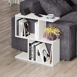 HOCUS PICUS 2-Lagen Opbergtafel | Veelzijdige C-Vorm Bijzettafel | 60x60x19.5cm | Organizer met Planken | Voor Kantoor, Woonkamer, Slaapkamer – Wit