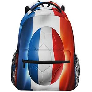 LUCKYEAH Sport Voetbal Frankrijk Vlag Rugzak School Boek Tas voor Tiener Jongen Meisje Kids Dagrugzak voor Reizen Camping Gym Wandelen