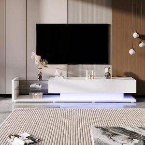 FAYICIC - TV-kast - Hoogglans Wit - Glazen Planken - LED-Verlichting