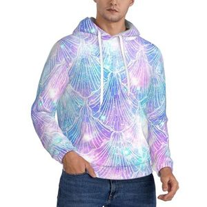 ATTOUD Zeemeermin schaal print heren hooded sweatshirt, lange mouwen casual pullover hoodie, lichtgewicht hoodie voor mannen, Zwart, 3XL