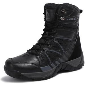 Mannen Winter Outdoor Militaire Laarzen Waterdichte Lederen Combat Snowboots Leger Laarzen Anti-Slip Woestijn Laarzen, Zwart, 42 EU