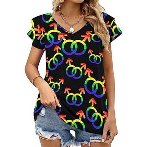 Gay Pride LGBT Casual tuniek voor dames, tops met ruches, korte mouwen, T-shirts met V-hals