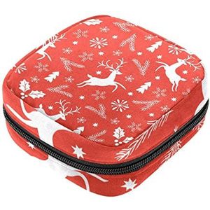 Maandverband Opbergtas, Vrouwelijke Product Pouches Draagbare Periode Kit Tas voor Meisjes Vrouwen Dames Kerst Eland Sneeuwvlokken Bladeren, Meerkleurig, 4.7x6.6x6.6 in/12x17x17 cm