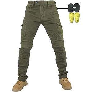 Heren Motorbroek Motorjeans Motor Jeans Fietsbroek Outdoor Fiets Reisbroek 4 x Beschermende Uitrusting (Leger groen, 32W / 32L)
