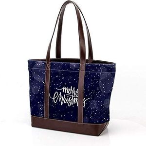 Laptop Tote tas met vrolijk kerstfeest met stippenprint, draagschoudertassen Casual Canvas Business Werk Tote tas Aktetas voor Computer School Office