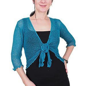 Mimosa Damesvest, gehaakt, glitter of effen, elastisch, kant, visnet, omslagdoek, open vest, maat 34-58, Benzine, Eén Maat
