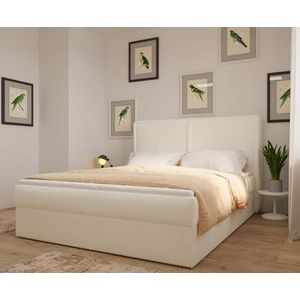 Gestoffeerd bed, continentaal bed, Bonell-matras en topper, tweepersoonsbed gestoffeerd hoofdeinde met bedlade, boxspring, bed 04 (Wit (Ambience 01), 140x200 cm)