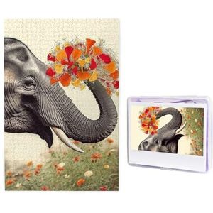 Puzzel met 1000 stukjes - olifant met hartvormige bloempuzzels voor volwassenen uitdagende puzzel gepersonaliseerde foto puzzel houten legpuzzels 74,9 cm x 50 cm