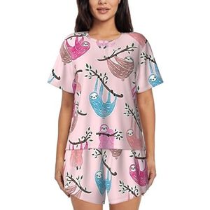 Naughty Luiaard Baby Print Womens Zomer Zachte Tweedelige Bijpassende Outfits Korte Mouw Pyjama Lounge Pyjama Sets, Zwart, XXL