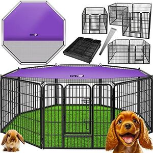 LOVPET® Puppyren Hondenren met deur en weerbestendige Kooi | Puppy Ren voor huisdieren honden kat puppy konijn en cavia | Puppykennel hondenbench - XXL (met canvas hoes) Zwart