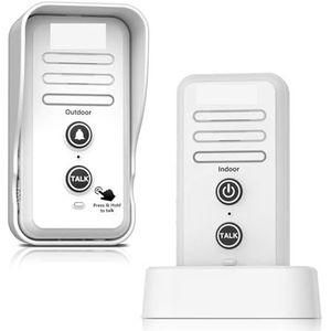 Walkie-talkie, 0,5 mijl bereik Draadloze deurbellen Intercomsysteem Volume aanpassen Oplaadbare deurbelontvanger Waterdichte dop(White 1T1)