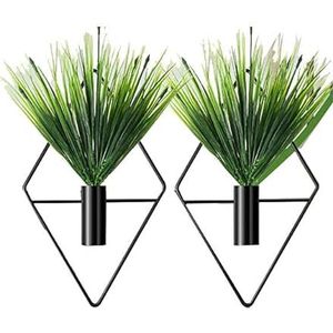 2 stuks hangende plantenbakken met kunstmatige waterplanten metalen hangende vaas kamerplantenhouder muurdecoratie voor thuis woonkamer kantoor (zwart gras)