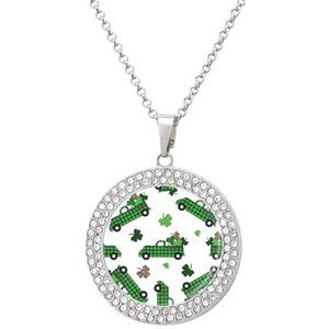 St Patrick's Green Geruite Truck En Klaver Hanger Ketting Voor Vrouwen Mode-sieraden Aangepaste Verjaardag Kerst Valentijnsdag Gift Zilver-stijl