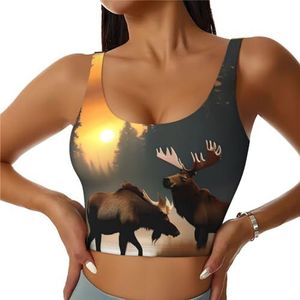 SABFWF Herten Bear Moose Print Yoga BH's, High Impact Support, Longline Design, voor Fitness, Hardlopen en meer, Zwart, S