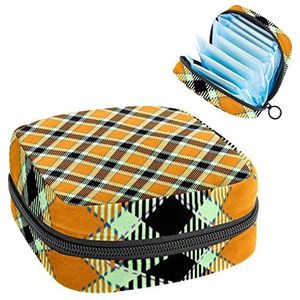Maandverband Opbergtas,Draagbare maandverband Opbergzak,Geel Oranje Zwart Plaid, Meerkleurig, 4.7x6.6x6.6 in/12x17x17 cm