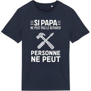 T-shirt zo papa kan het niet repareren - voor heren - Bedrukt in Frankrijk - 100% biologisch katoen - Cadeau voor verjaardag, originele papa, Marineblauw, XS