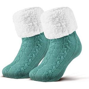 Piarini 1 paar knuffelsokken met ABS-zool, warme damessokken, wintersokken met antislip noppen, dikke huissokken, munt, One size