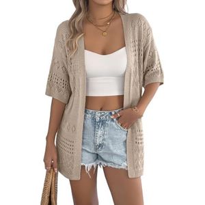 LoprNsdgt Dames 3/4 Mouw Gebreide Vest Trui Open Voorkant Casual Zomer Zwemmen Cover Up,Khaki,L