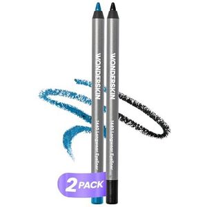 Wonderskin 1440 Longwear Eyelinerstift in blauw en zwart, set van 2 - waterbestendige, puntige en veegvaste kajalstift (Aqua & Liquorice)
