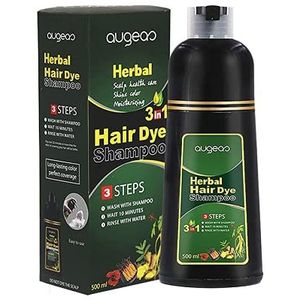 Herbal haarverf, 500 ml haarverf shampoo 3 in 1 voor vrouwen en mannen, Cover Grijs Wit Haar, 10 minuten snelle haarverf Geen schade aan haarcontrole Frizz Herbal Haarverf Shampoo (zwart)