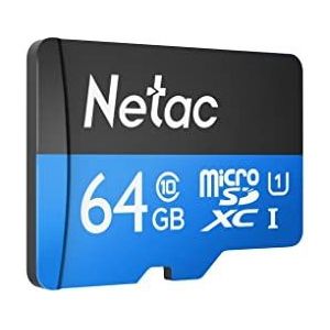 NETAC P500 64 GB UHS-1 U1 MICRO SDHC-KAART + SD-ADAPTOR, 80 MB/S