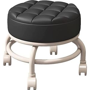 Rolstoel lage kruk, ronde kruk met wielen Lage rolkruk met 360 ° draaibare wielen, PU lederen stoelkruk stoel for thuiskantoor Garage Winkel Fitness Sport, (Grijs 1 STUKS) (Color : Black)