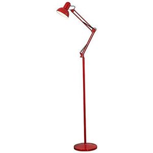HKLY 7W LED vloerlamp, staande lamp metalen leeslamp bed, in hoogte verstelbaar met scharnierarm inklapbaar, E27 vloerlamp wit licht voor woonkamer slaapkamer kantoor, voetschakelaar, rood