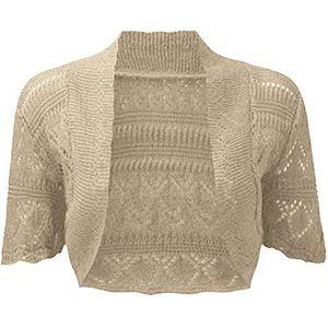 Hina Fashion Dames Halve Mouw Crop Gehaakte Gebreide Bolero Shrug Cardigan (Medium, Mokka), Mokka, M