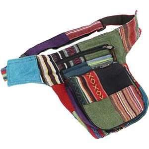 GURU SHOP Stoffen sidebag & patchwork heuptas, Goa riemtas, buiktas uit Nepal - bruin, heren/dames, katoen, 28x20x3 cm, festival heuptas hippie, Meerkleurig, Eén maat
