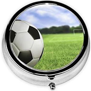 Voetbal Achtergrond Gedrukt Pil Organizer Pillendoos Pil Case Draagbaar voor Portemonnee Pocket Ronde Metalen Pil Houder Organizer voor Dagelijkse Geneeskunde