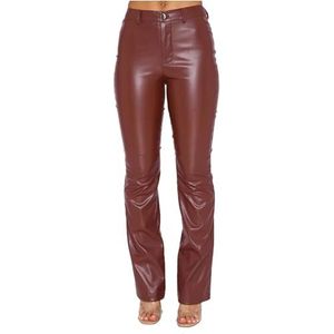 Dames Leerlook Broek, Leren Broek, Bootcut, Uitlopende Jeans Met Hoge Taille (Color : Red wine, Size : L)