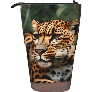 Nbtghga Luipaard Patroon Print Potlood Telescopische Klassieke Kunsten Stand Up Potlood Case Organizer Potlood Houder Make-up Tas Gift, Zwart, Eén maat