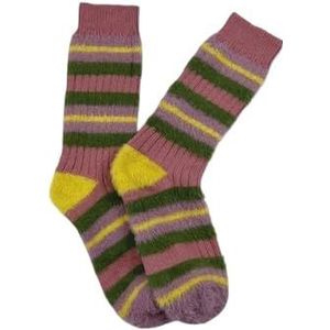 YIJIANUO Kleurrijke Gestreepte Sokken Vrouwen Herfst Winter Nertsen Fleece Vloer Sok Zachte Dikker Pluche Indoor Sokken Vrouwelijke Pluizige, rozerood, One size
