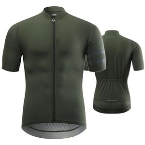 Heren Fietsshirt Ademend Snel Droog Korte Mouw Zomer Koel Fietsshirt Volledige Rits Hi Vis Fietstops Mountain Running Kleding met Zak,Green-ASIAL/EURM