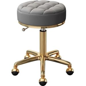 JAVPTAV Rolling Beauty Kruk Verstelbare Draaibare Opstellen Stoel met PU Lederen Zitting & Roestvrij Staal Frame voor Spa, Salon en Massage Gebruik (Grijs)