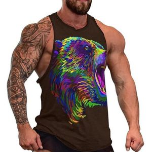 Veelkleurige Growling Bear Portret Mannen Tank Top Grafische Mouwloze Bodybuilding Tees Casual Strand T-Shirt Grappige Gym Spier