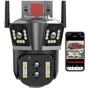 8K 16MP Beveiligingscamera, WIFI Camera 4 Lens 3 Scherm PTZ 10X Zoom Two Way Audio Kleur Nachtzicht Outdoor Home CCTV,128g card