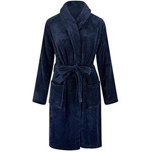 Relax company - fleece badjas - ochtendjas - sjaalkraag - heren en dames - effen kleuren - Donkerblauw S/M - SKU 788-RC