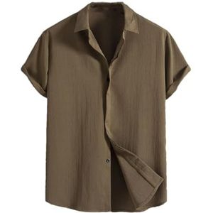 Dcvmvmn Heren zomer shirt met korte mouwen losse effen knoop korte mouw grote maat katoenen overhemd, Leger En8, XL