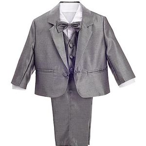 Lito Angels Peuter Jongen Formele Jurk Pak 5 Stuks Set Smoking Zilvergrijs, Maat 104 (Leeftijd 3 Jaar) (Markeringsnummer 4)