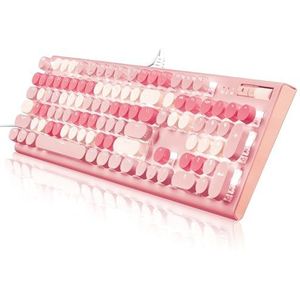 guismous Schattig roze toetsenbord bedraad, met witte achtergrondverlichting typemachine, volumeknop, lichtschakelaar knop en opvouwbare standaarden, volledige grootte met numerieke pad voor computer