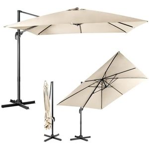 COSTWAY Parasol 300 x 300 cm vierkant, zweefparasol met zwengel, kantelbaar, 360° draaibaar, grote terrasparasol, marktscherm voor tuinen, terrassen, cafés (beige)